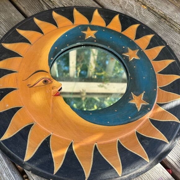 Vintage Handcrafted Sun and Moon Celestial Wall Mirror 13" - Picture 14 of 16